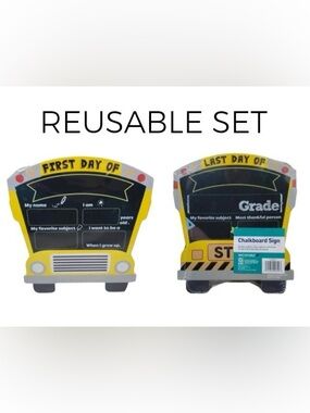 Wexford First Last Day Of School Board Chalkboard Sign Set Reusable Bus Shaped